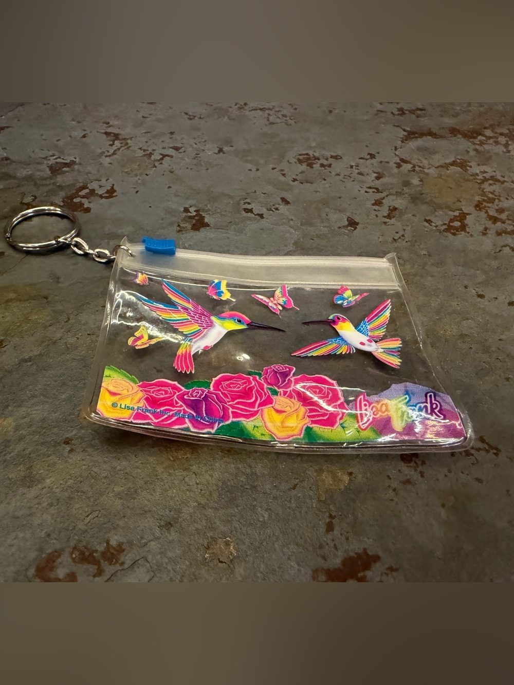 Vintage Lisa Frank Keychain Pouch Colorful Hummingbirds Butterflies Roses